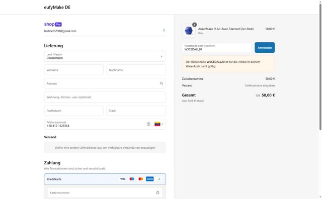 eufyMake checkout page showing eufyMake promo code box | Screenshot taken by SimplyCodes community member on Jun 8, 2025