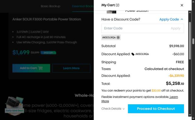 Anker SOLIX checkout page showing Anker SOLIX promo code box | Screenshot taken by SimplyCodes community member on Sep 5, 2025