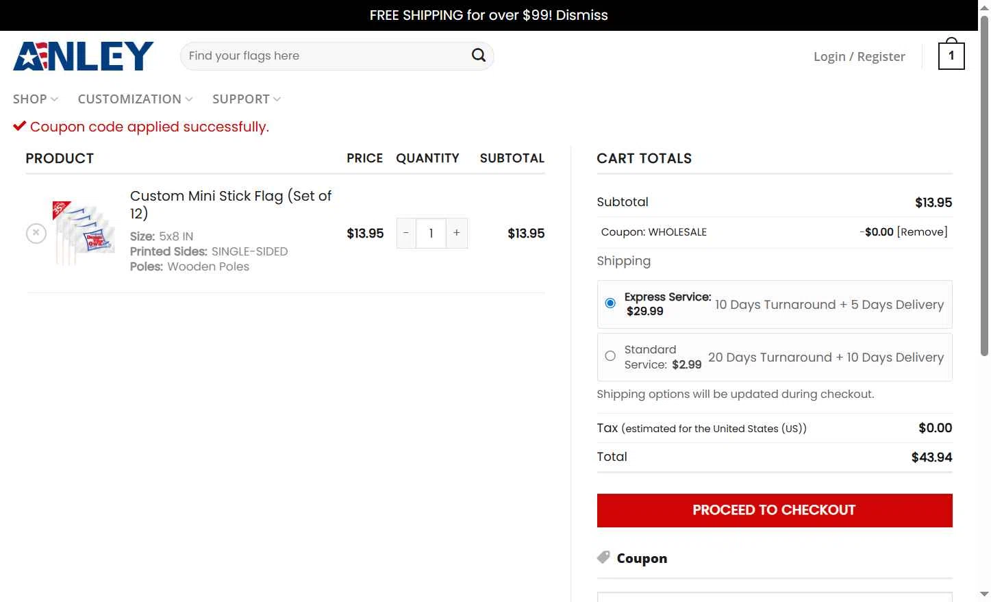 Anley checkout page showing Anley coupon code box | Screenshot taken by SimplyCodes community member on Jul 6, 2025