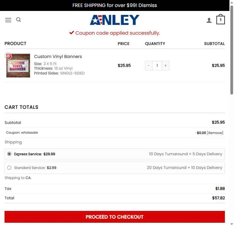 Anley checkout page showing Anley coupon code box | Screenshot taken by SimplyCodes community member on Sep 2, 2025