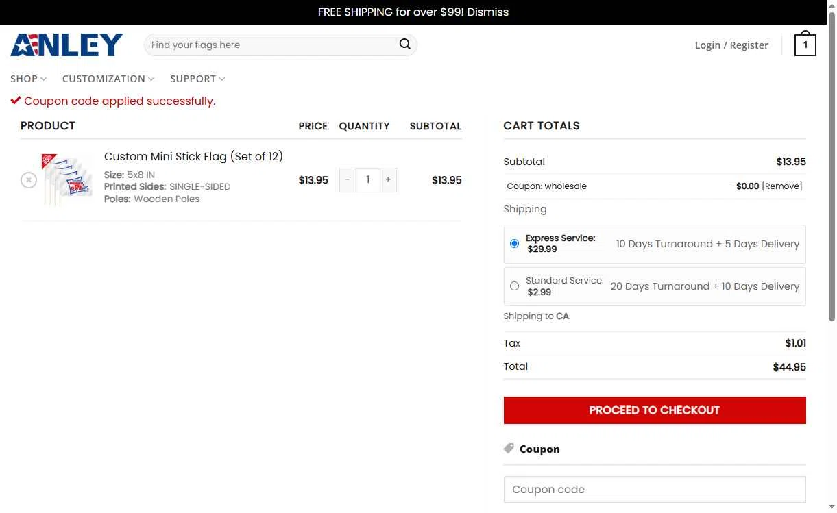 Anley checkout page showing Anley coupon code box | Screenshot taken by SimplyCodes community member on Nov 11, 2025