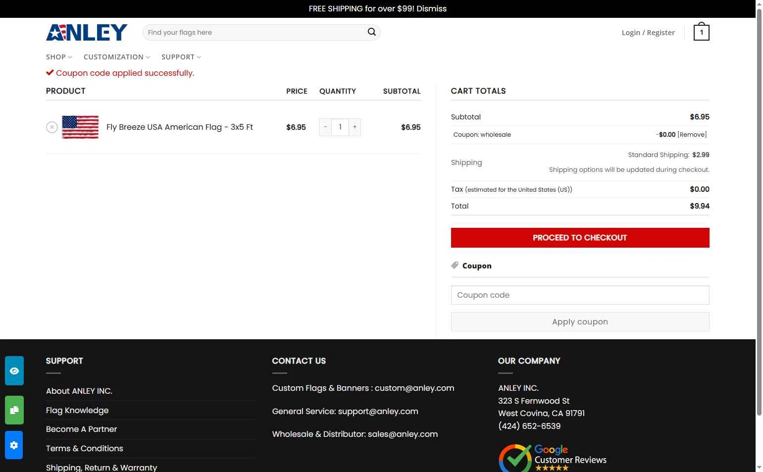 Anley checkout page showing Anley coupon code box | Screenshot taken by SimplyCodes community member on Oct 8, 2025