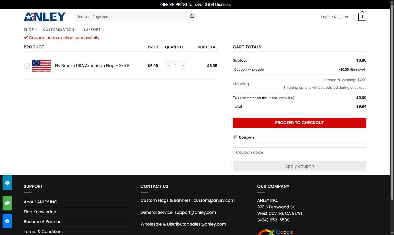 Anley checkout page showing Anley coupon code box | Screenshot taken by SimplyCodes community member on Nov 11, 2025