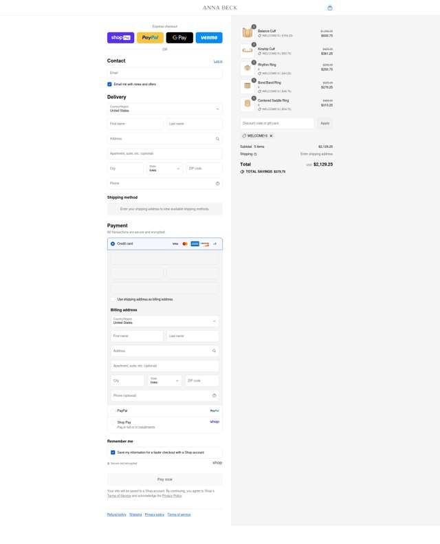 Anna Beck checkout page showing Anna Beck discount code box | Screenshot taken by SimplyCodes community member on Aug 28, 2025