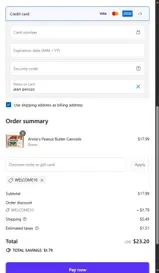 WELCOME10 coupon verification screenshot