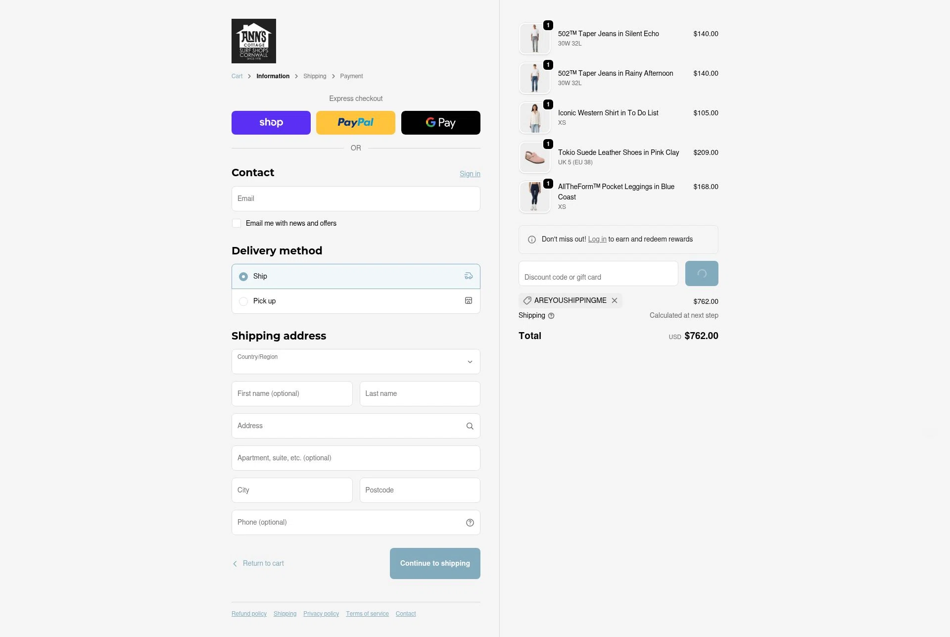 Ann's Cottage checkout page showing Ann's Cottage discount code box | Screenshot taken by SimplyCodes community member on Feb 13, 2026
