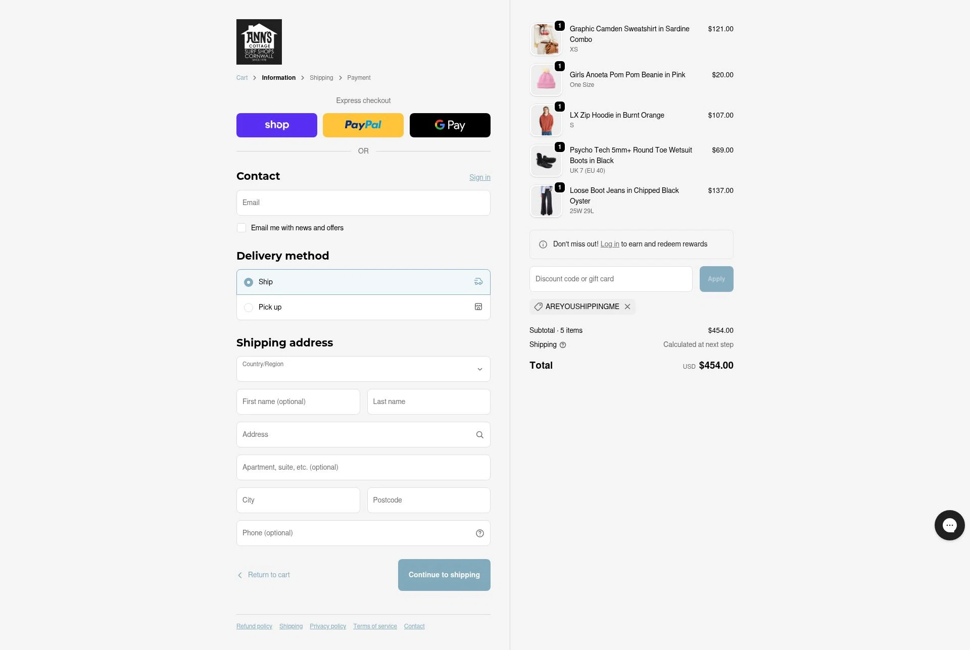 Ann's Cottage checkout page showing Ann's Cottage discount code box | Screenshot taken by SimplyCodes community member on Jan 17, 2026