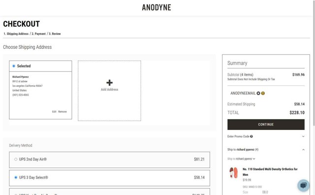 Anodyne Shoes checkout page showing Anodyne Shoes promo code box | Screenshot taken by SimplyCodes community member on Jun 18, 2025