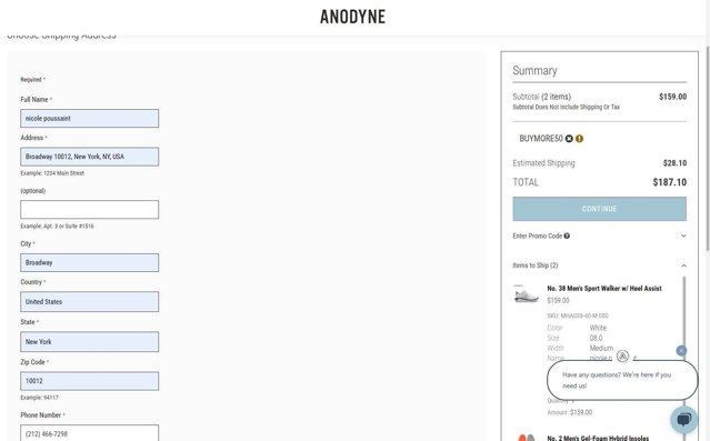 Anodyne Shoes checkout page showing Anodyne Shoes promo code box | Screenshot taken by SimplyCodes community member on Jun 18, 2025