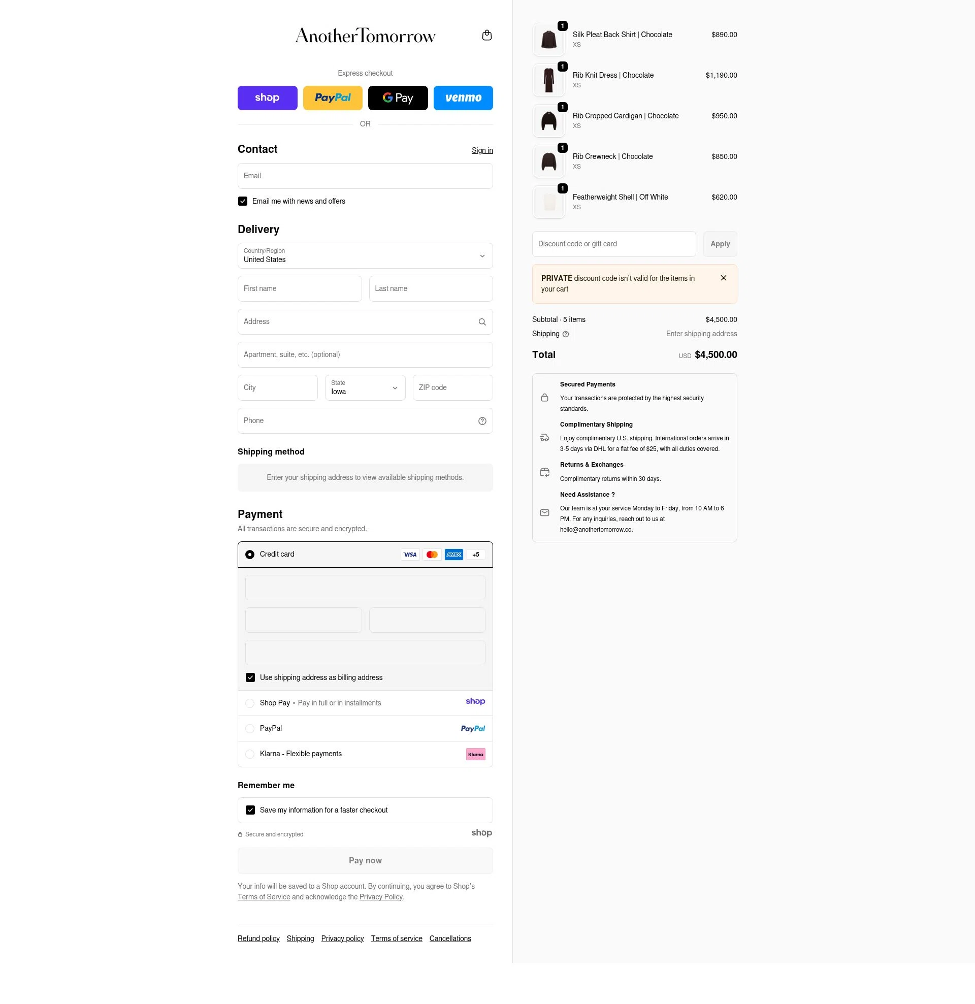 Another Tomorrow checkout page showing Another Tomorrow promo code box | Screenshot taken by SimplyCodes community member on Dec 28, 2025