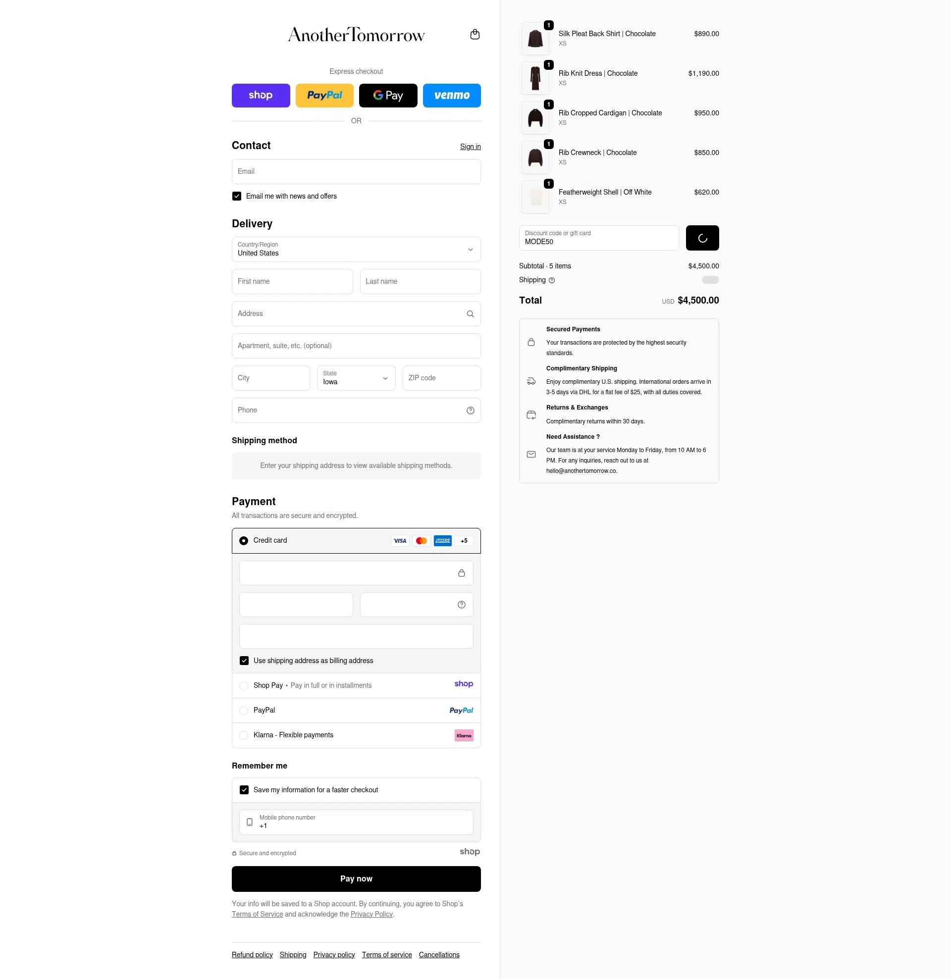 Another Tomorrow checkout page showing Another Tomorrow promo code box | Screenshot taken by SimplyCodes community member on Dec 24, 2025