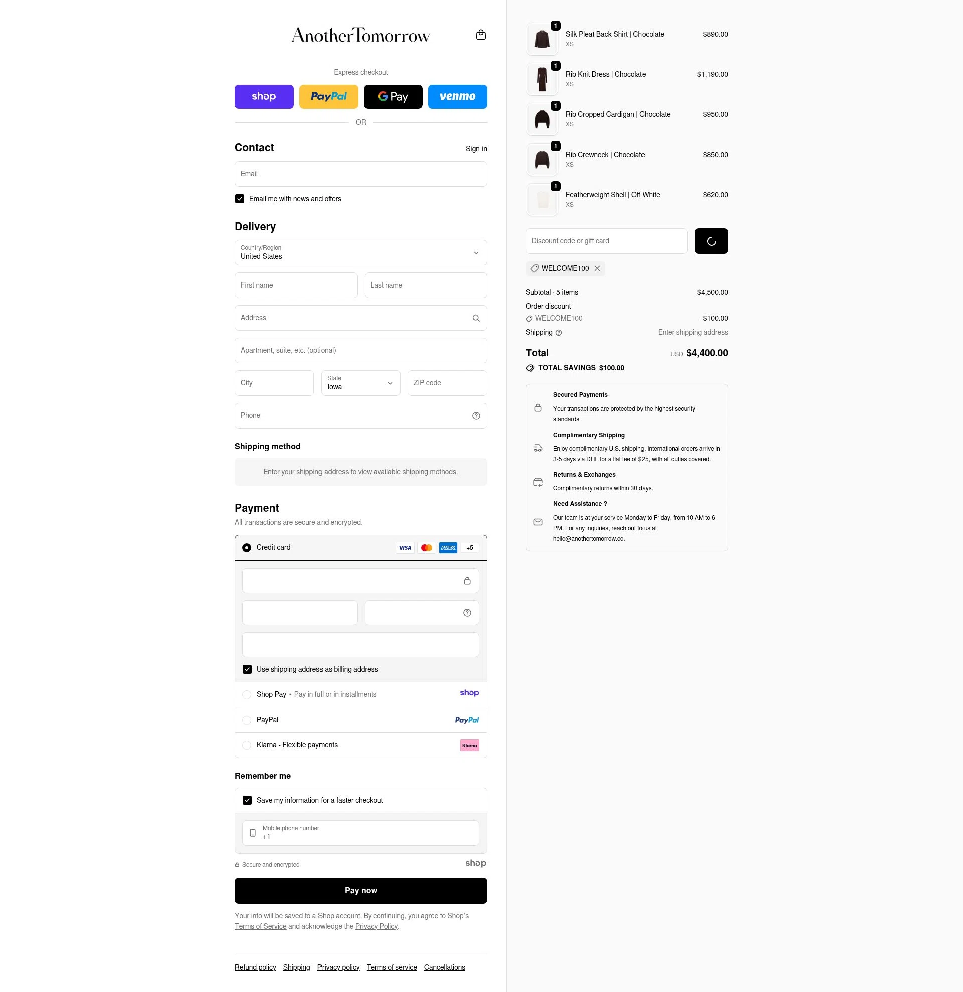 Another Tomorrow checkout page showing Another Tomorrow promo code box | Screenshot taken by SimplyCodes community member on Dec 28, 2025
