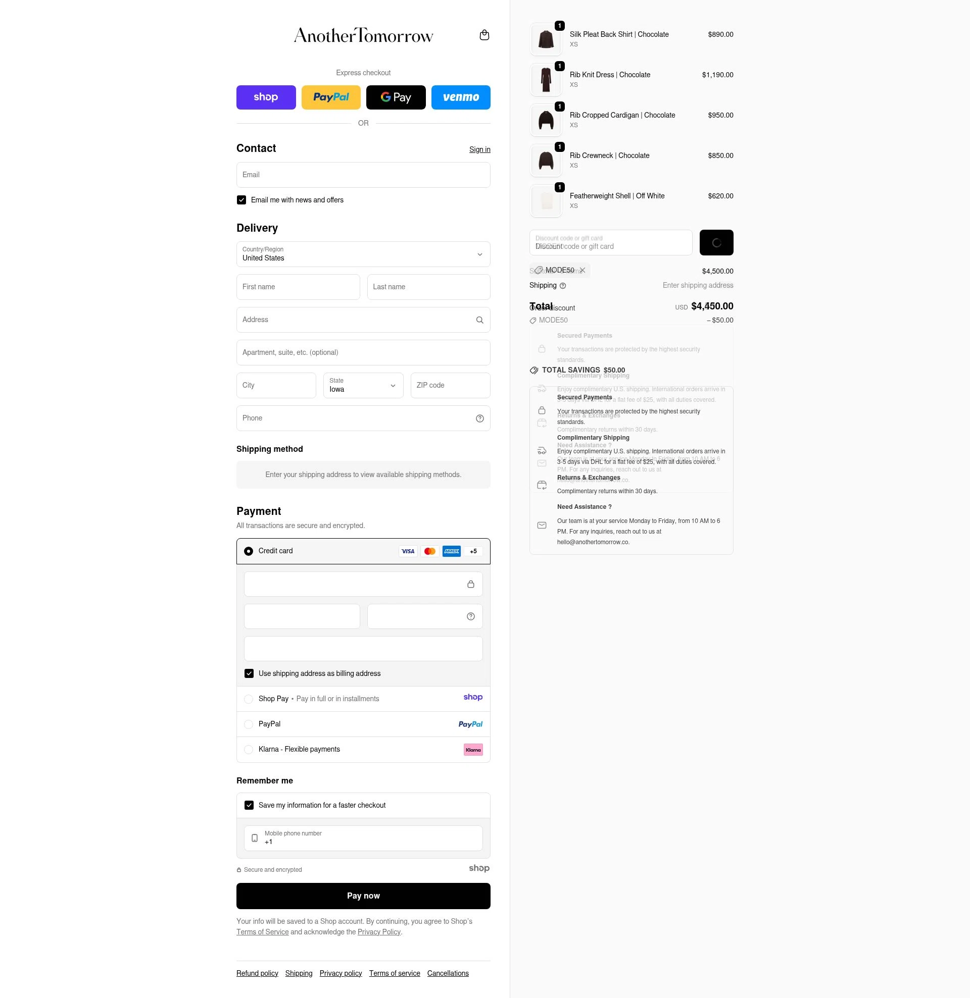 Another Tomorrow checkout page showing Another Tomorrow promo code box | Screenshot taken by SimplyCodes community member on Dec 28, 2025