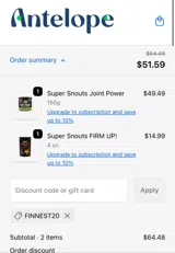FINNEST20 coupon verification screenshot