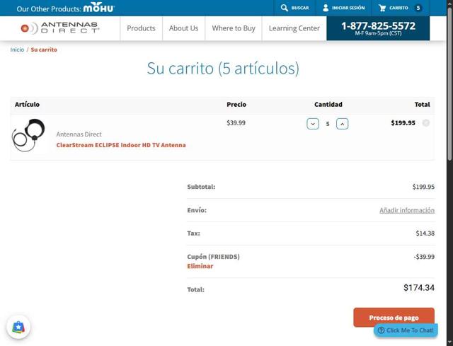 Antennas Direct checkout page showing Antennas Direct coupon code box | Screenshot taken by SimplyCodes community member on Aug 4, 2025