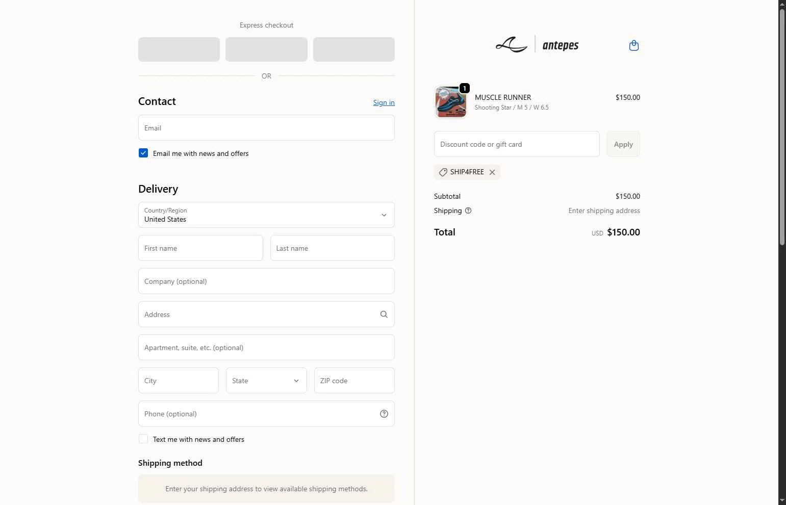 antepes checkout page showing antepes promo code box | Screenshot taken by SimplyCodes community member on Nov 26, 2025