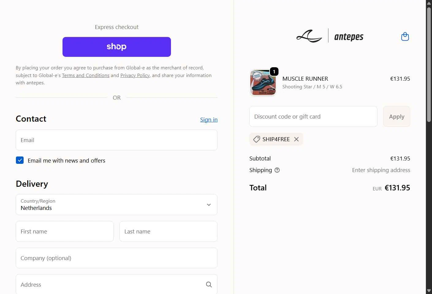 antepes checkout page showing antepes promo code box | Screenshot taken by SimplyCodes community member on Jan 23, 2026