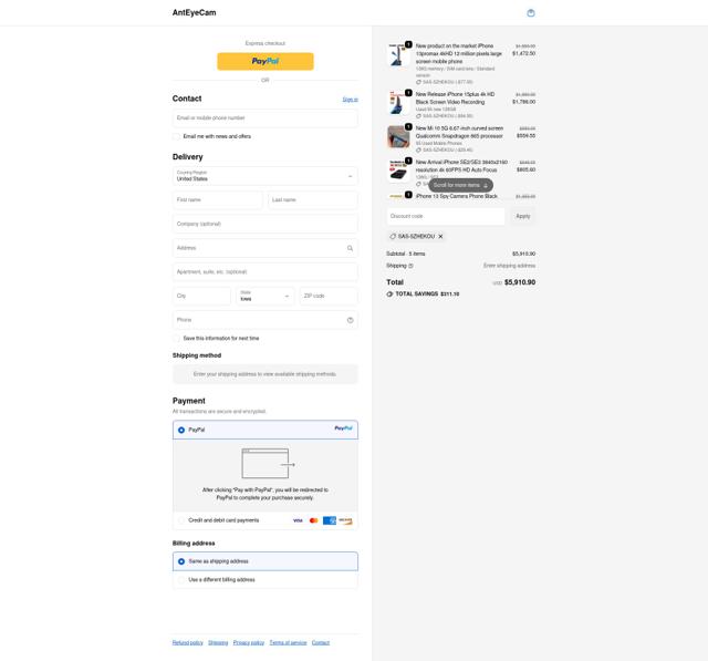 AntEyeCam checkout page showing AntEyeCam promo code box | Screenshot taken by SimplyCodes community member on Sep 21, 2025