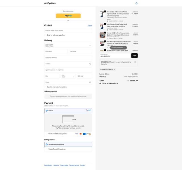 AntEyeCam checkout page showing AntEyeCam promo code box | Screenshot taken by SimplyCodes community member on Oct 3, 2025