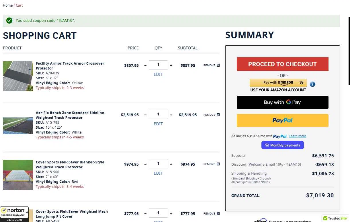 Anthem Sports checkout page showing Anthem Sports coupon code box | Screenshot taken by SimplyCodes community member on Aug 21, 2025