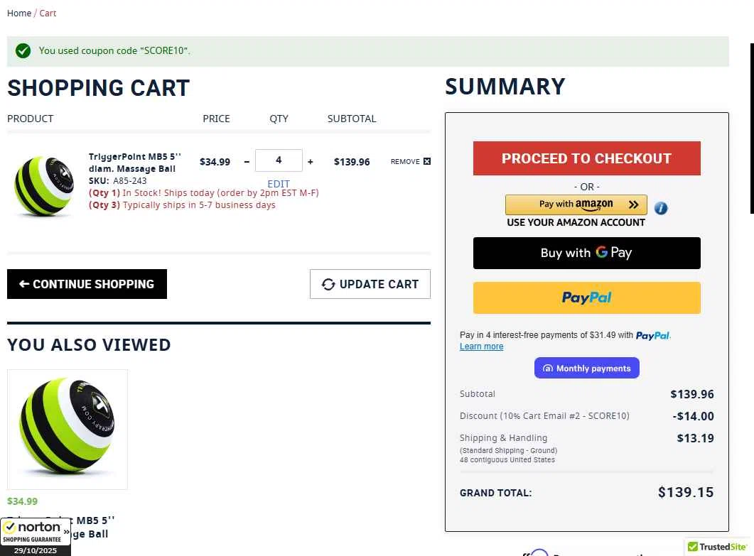 Anthem Sports checkout page showing Anthem Sports coupon code box | Screenshot taken by SimplyCodes community member on Oct 29, 2025