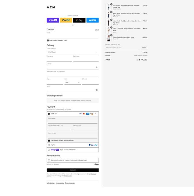 ATM Anthony Thomas Mellilo checkout page showing ATM Anthony Thomas Mellilo promo code box | Screenshot taken by SimplyCodes community member on Jul 22, 2025