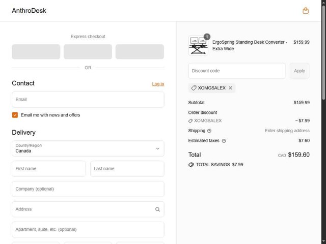 AnthroDesk checkout page showing AnthroDesk discount code box | Screenshot taken by SimplyCodes community member on Sep 1, 2025