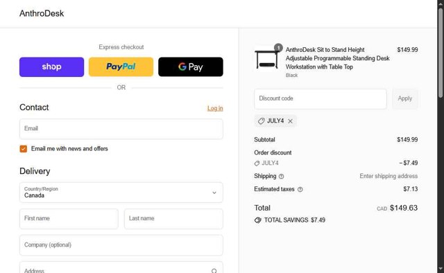 AnthroDesk checkout page showing AnthroDesk discount code box | Screenshot taken by SimplyCodes community member on Sep 3, 2025