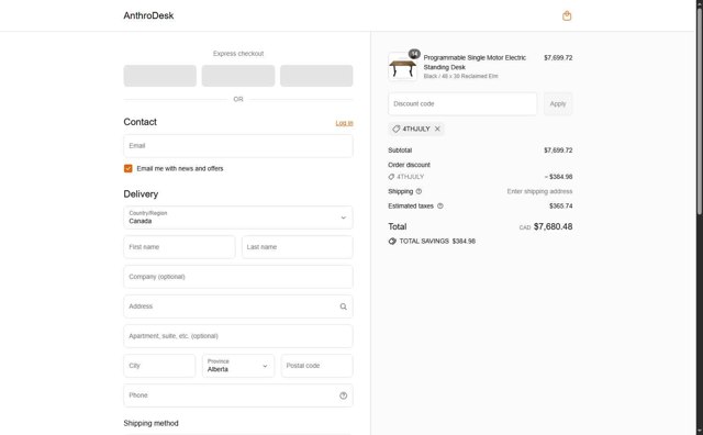 AnthroDesk checkout page showing AnthroDesk discount code box | Screenshot taken by SimplyCodes community member on Sep 3, 2025