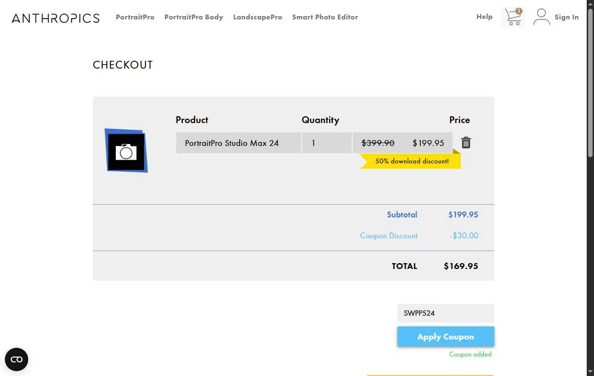 Anthropics checkout page showing Anthropics discount code box | Screenshot taken by SimplyCodes community member on Jul 18, 2025