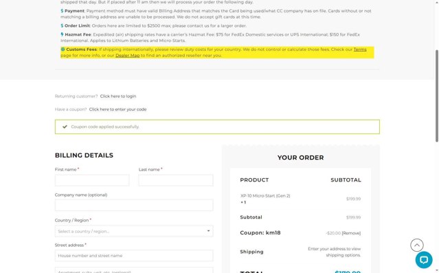 Antigravity Batteries checkout page showing Antigravity Batteries coupon code box | Screenshot taken by SimplyCodes community member on Aug 23, 2025