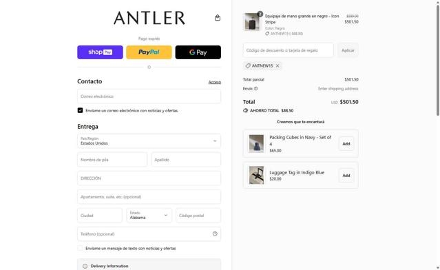 Antler US checkout page showing Antler US promo code box | Screenshot taken by SimplyCodes community member on Jul 17, 2025