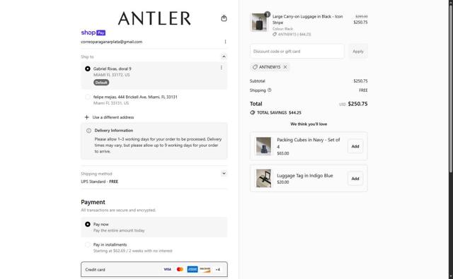 Antler US checkout page showing Antler US promo code box | Screenshot taken by SimplyCodes community member on Jul 17, 2025