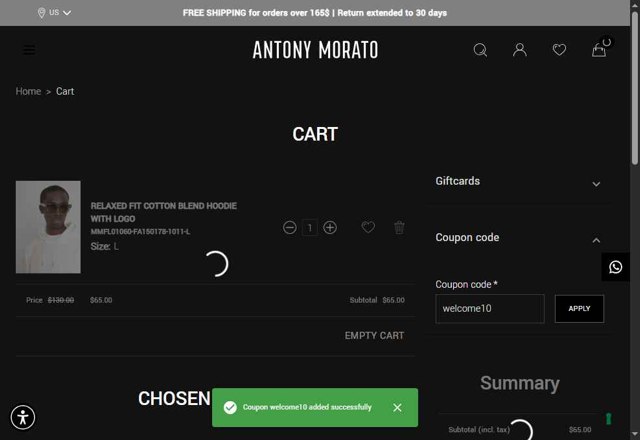 Antony Morato checkout page showing Antony Morato discount code box | Screenshot taken by SimplyCodes community member on Jul 3, 2025