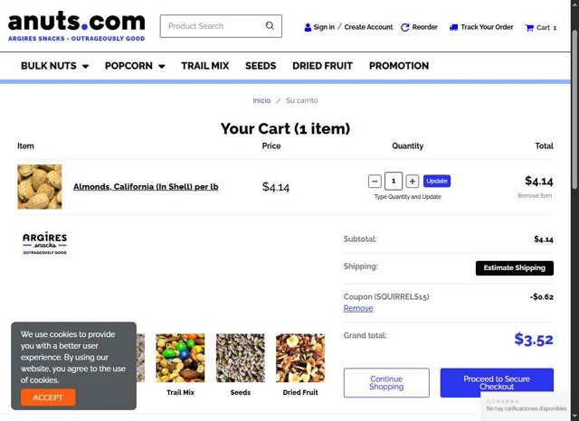 anuts.com checkout page showing anuts.com coupon code box | Screenshot taken by SimplyCodes community member on Aug 29, 2025