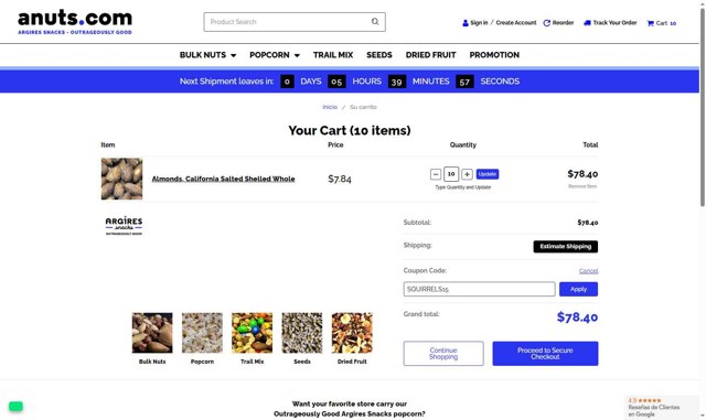 anuts.com checkout page showing anuts.com coupon code box | Screenshot taken by SimplyCodes community member on Aug 26, 2025