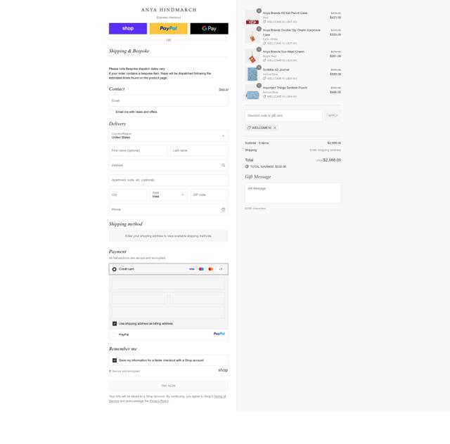 Anya Hindmarch checkout page showing Anya Hindmarch promo code box | Screenshot taken by SimplyCodes community member on Sep 12, 2025