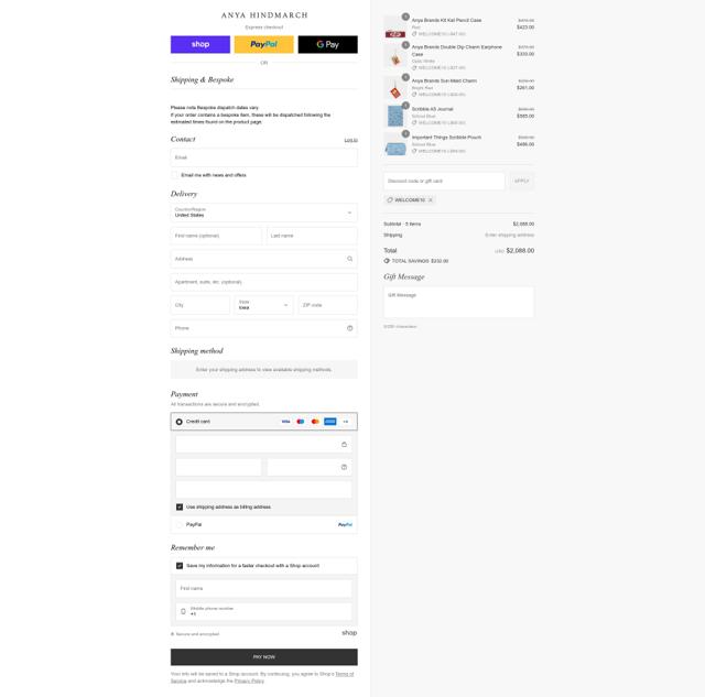 Anya Hindmarch checkout page showing Anya Hindmarch promo code box | Screenshot taken by SimplyCodes community member on Sep 8, 2025