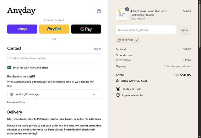 Anyday checkout page showing Anyday discount code box | Screenshot taken by SimplyCodes community member on Sep 2, 2025