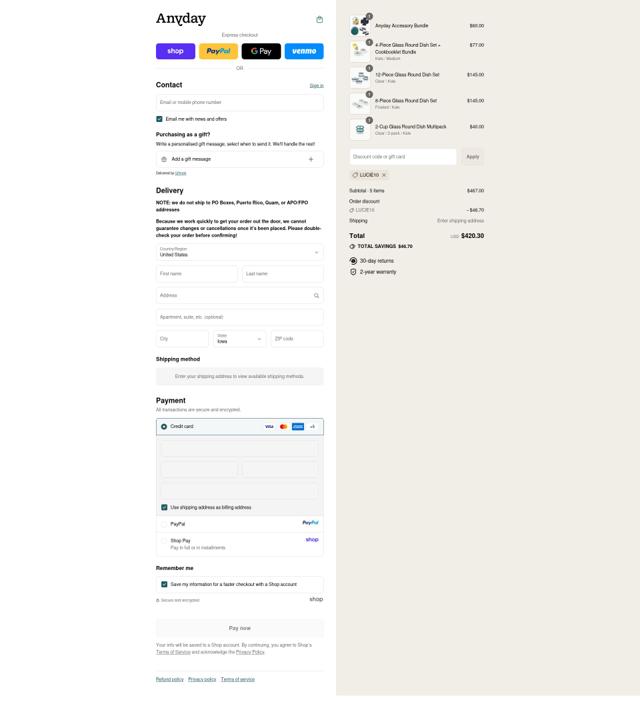 Anyday checkout page showing Anyday discount code box | Screenshot taken by SimplyCodes community member on Sep 12, 2025
