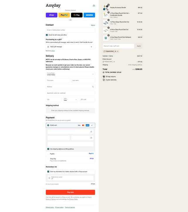 Anyday checkout page showing Anyday discount code box | Screenshot taken by SimplyCodes community member on Sep 12, 2025