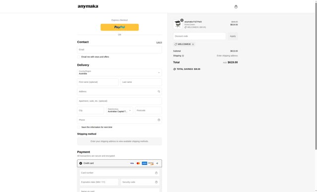 anymaka checkout page showing anymaka discount code box | Screenshot taken by SimplyCodes community member on Jun 12, 2025