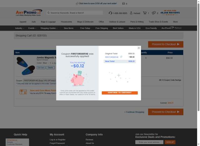 Any Promo checkout page showing Any Promo coupon code box | Screenshot taken by SimplyCodes community member on Aug 23, 2025