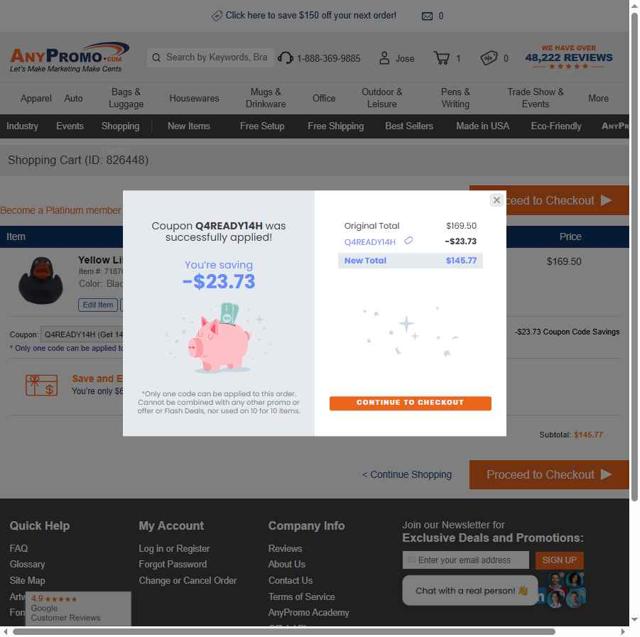 Any Promo checkout page showing Any Promo coupon code box | Screenshot taken by SimplyCodes community member on Aug 15, 2025