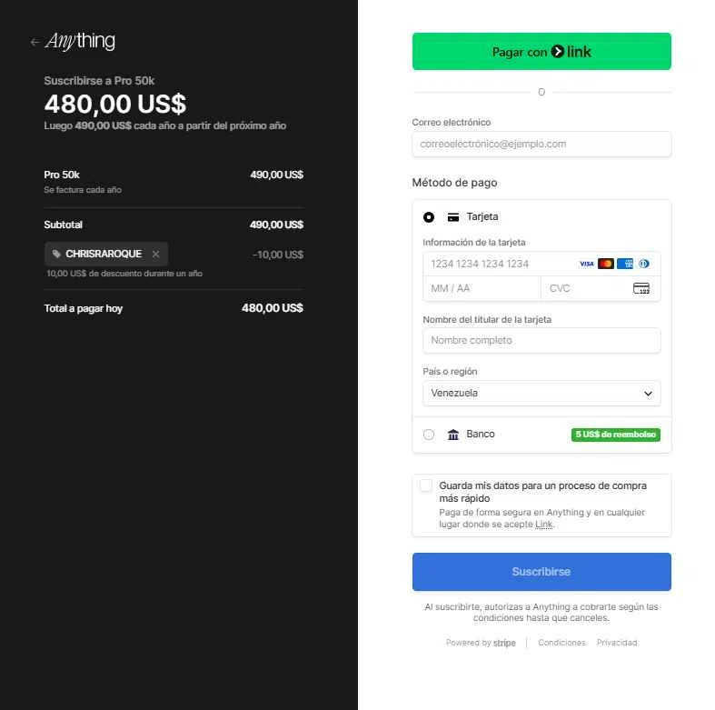 Anything AI checkout page showing Anything AI promo code box | Screenshot taken by SimplyCodes community member on Nov 3, 2025