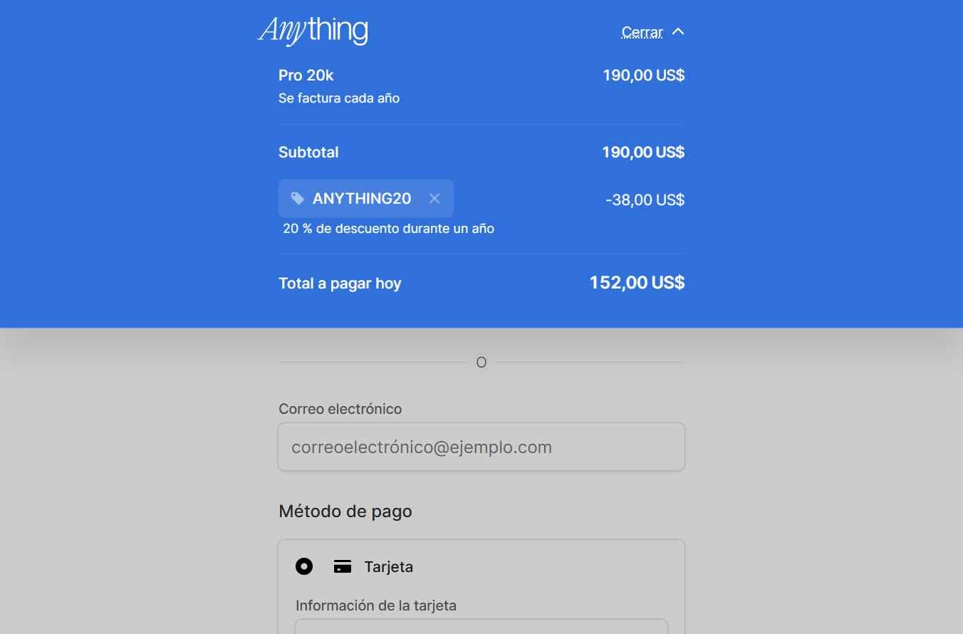 Anything AI checkout page showing Anything AI promo code box | Screenshot taken by SimplyCodes community member on Jan 4, 2026