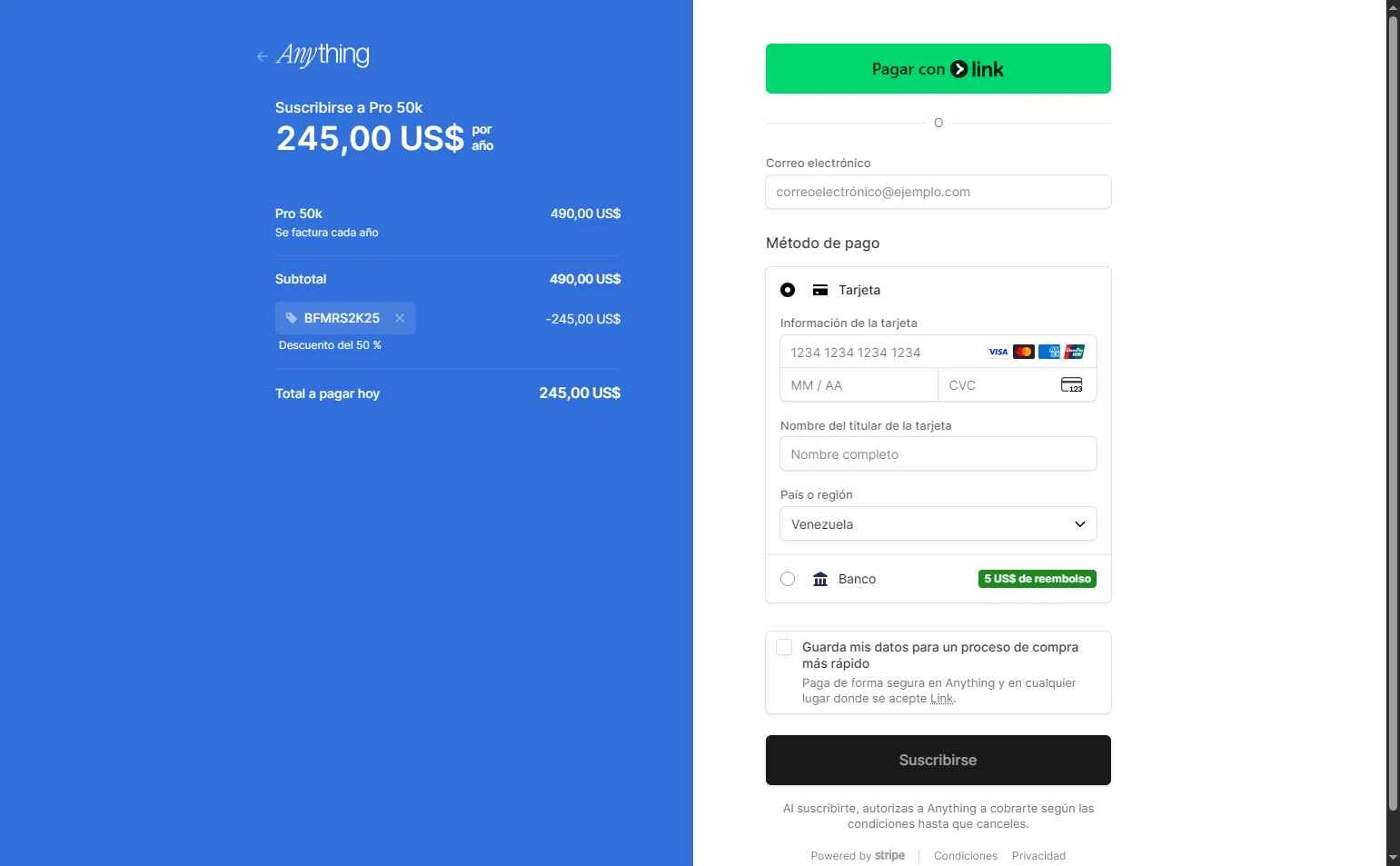 Anything AI checkout page showing Anything AI promo code box | Screenshot taken by SimplyCodes community member on Dec 8, 2025