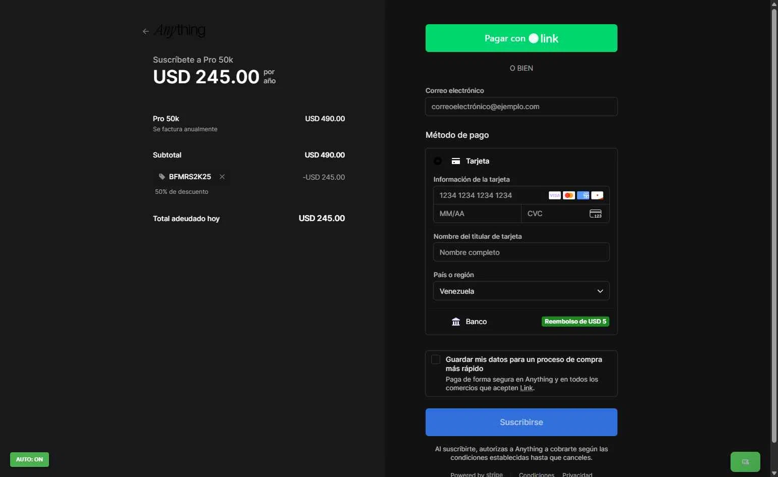 Anything AI checkout page showing Anything AI promo code box | Screenshot taken by SimplyCodes community member on Nov 21, 2025