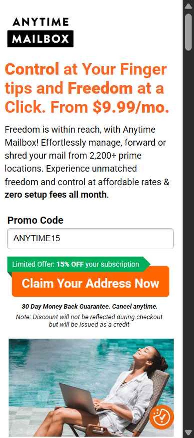 Anytime Mailbox checkout page showing Anytime Mailbox promo code box | Screenshot taken by SimplyCodes community member on Jul 26, 2025