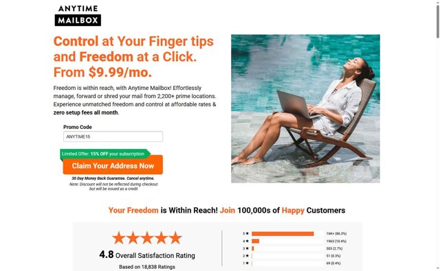 Anytime Mailbox checkout page showing Anytime Mailbox promo code box | Screenshot taken by SimplyCodes community member on May 14, 2025